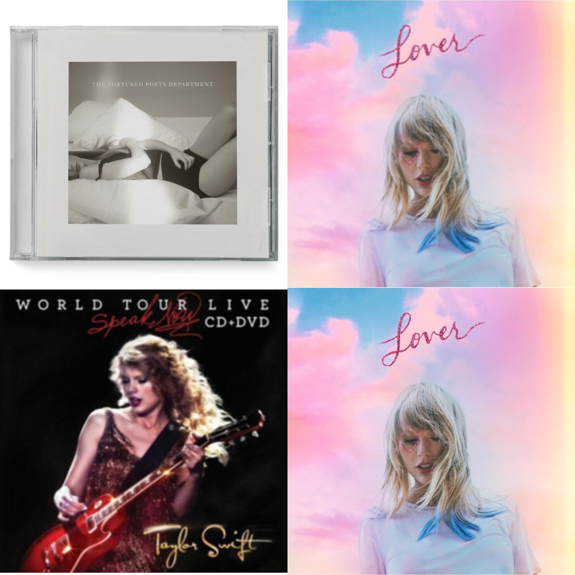 This is a 4 CD SKU bundle.
1.This CD is brand new.Format: CDThis item's title is: Tortured Poets Department (X) (Manuscript- Bonus Track)Artist: Taylor SwiftBarcode: 602465081343Release Date: 4/19/2024
2.This CD is brand new.