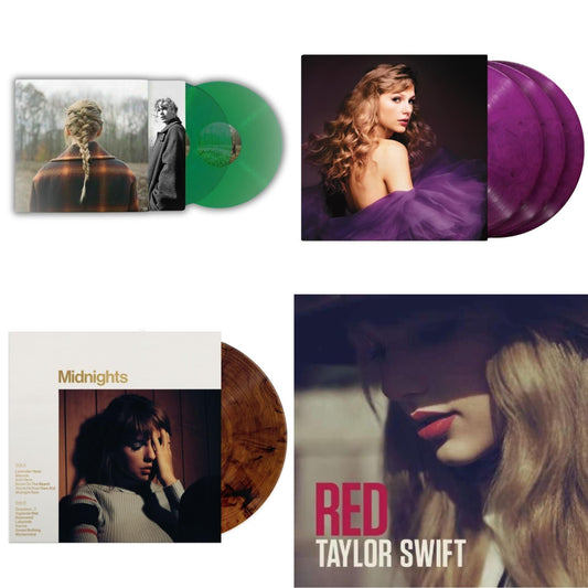 Taylor Swift - Evermore (Translucent Green Vinyl/2LP) & Midnights (X) (Mahogany Color LP Vinyl) & Speak Now (Taylor's Version) (Orchid Marbled Vinyl/3LP) & Red