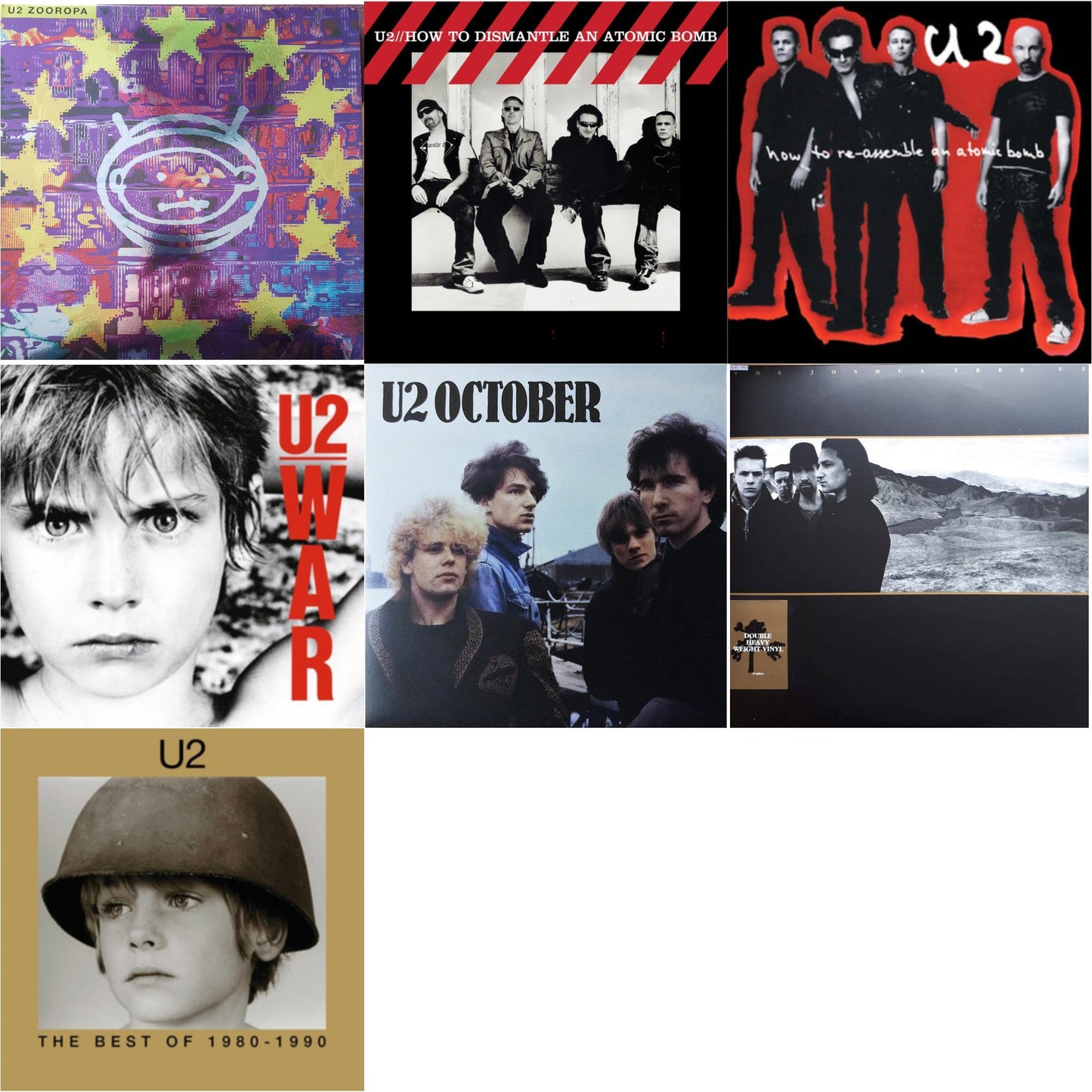Zooropa (Transparent Yellow/2LP) & How To Dismantle An Atomic Bomb (20Th Anniversary) (2LP/180G) & How To Re-Assemble An Atomic Bomb (Red/Black Marble LP Vinyl) & War & October & Joshua Tree & Best Of 1980-1990 (180G/2 LP)