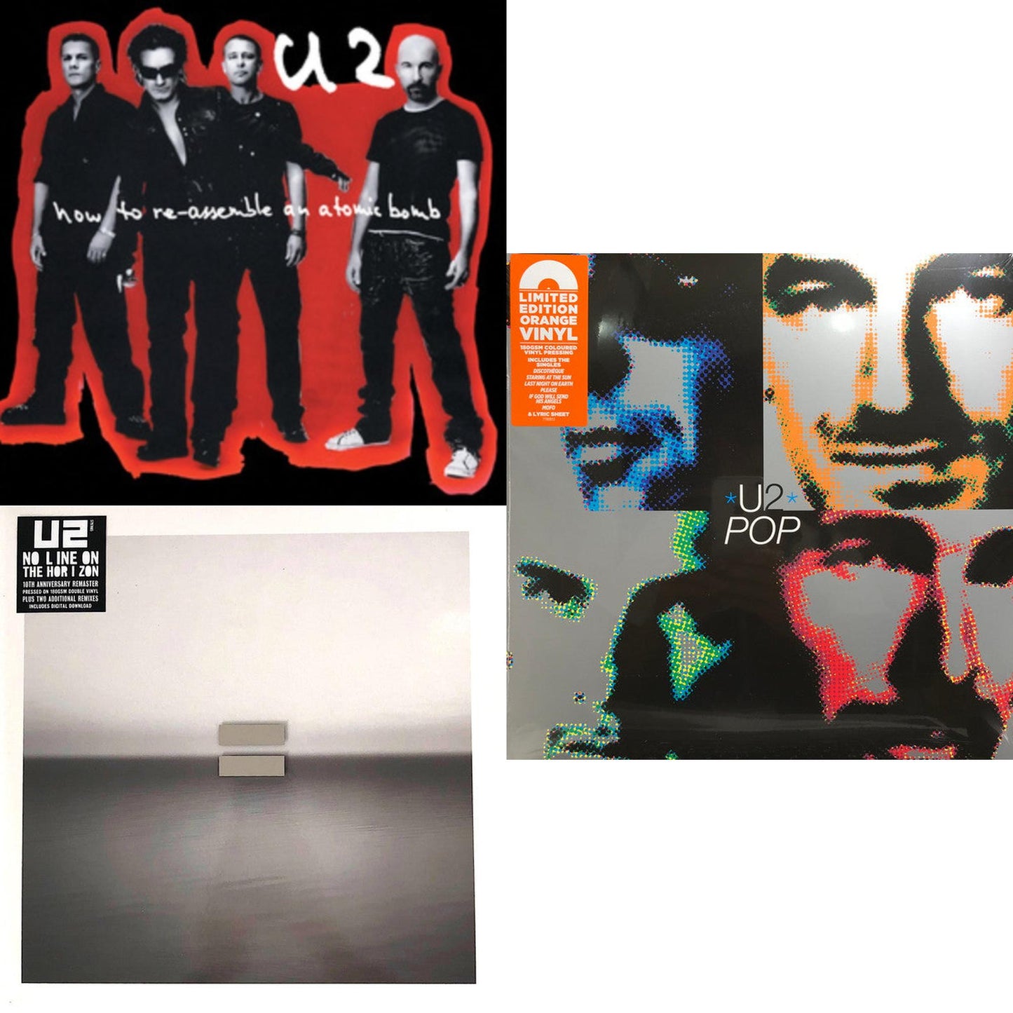 How To Re-Assemble An Atomic Bomb (Red/Black Marble LP Vinyl) & No Line On The Horizon (2 LP) & Pop (2LP/Orange)