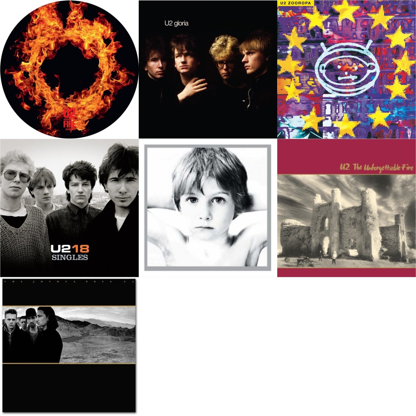 Fire (40Th Anniversary Edition/Picture Disc) & Gloria (40Th Anniversary/180G/Transparent Yellow LP Vinyl) & Zooropa (Transparent Yellow/2LP) & U218 Singles & Boy & Unforgettable Fire & Joshua Tree