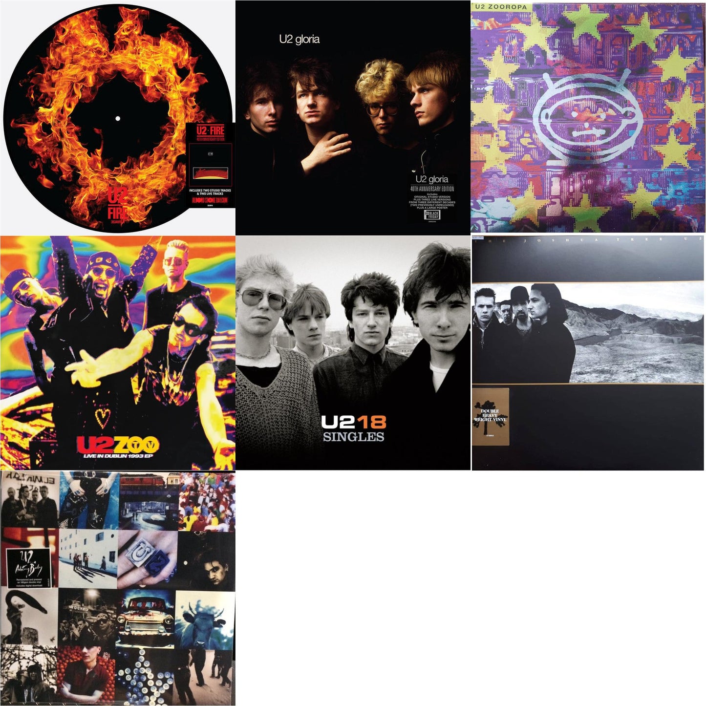 Fire (40Th Anniversary Edition/Picture Disc) & Gloria (40Th Anniversary/180G/Transparent Yellow LP Vinyl) & Zooropa (Transparent Yellow/2LP) & Zoo Tv: Live In Dublin 1993 (Ep) & U218 Singles & Joshua Tree & Achtung Baby (180G/2 LP)