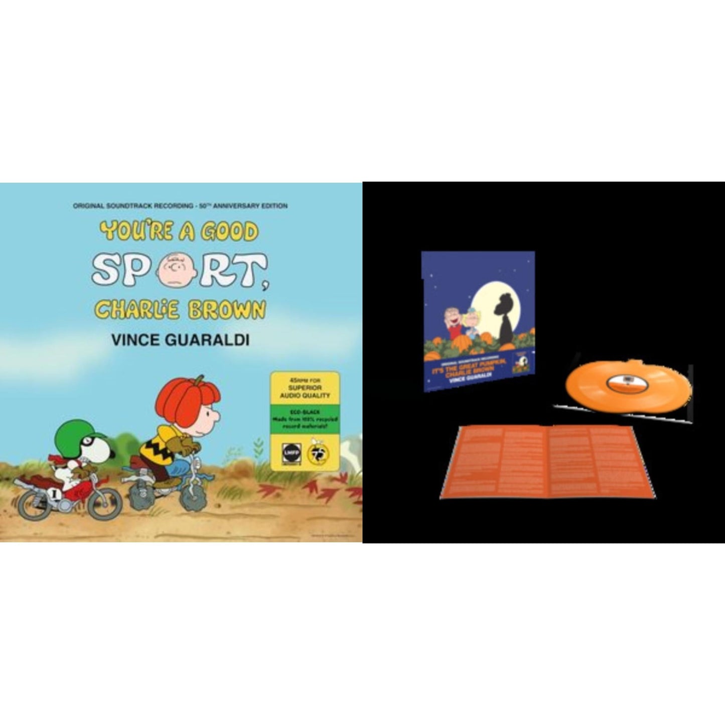 You're A Good Sport, Charlie Brown (45RPM/Eco-Black LP Vinyl/Ost/50Th Anniversary) & It's The Great Pumpkin, Charlie Brown (Translucent Orange Pumpkin Shaped 33 1/3RPM LP Vinyl)