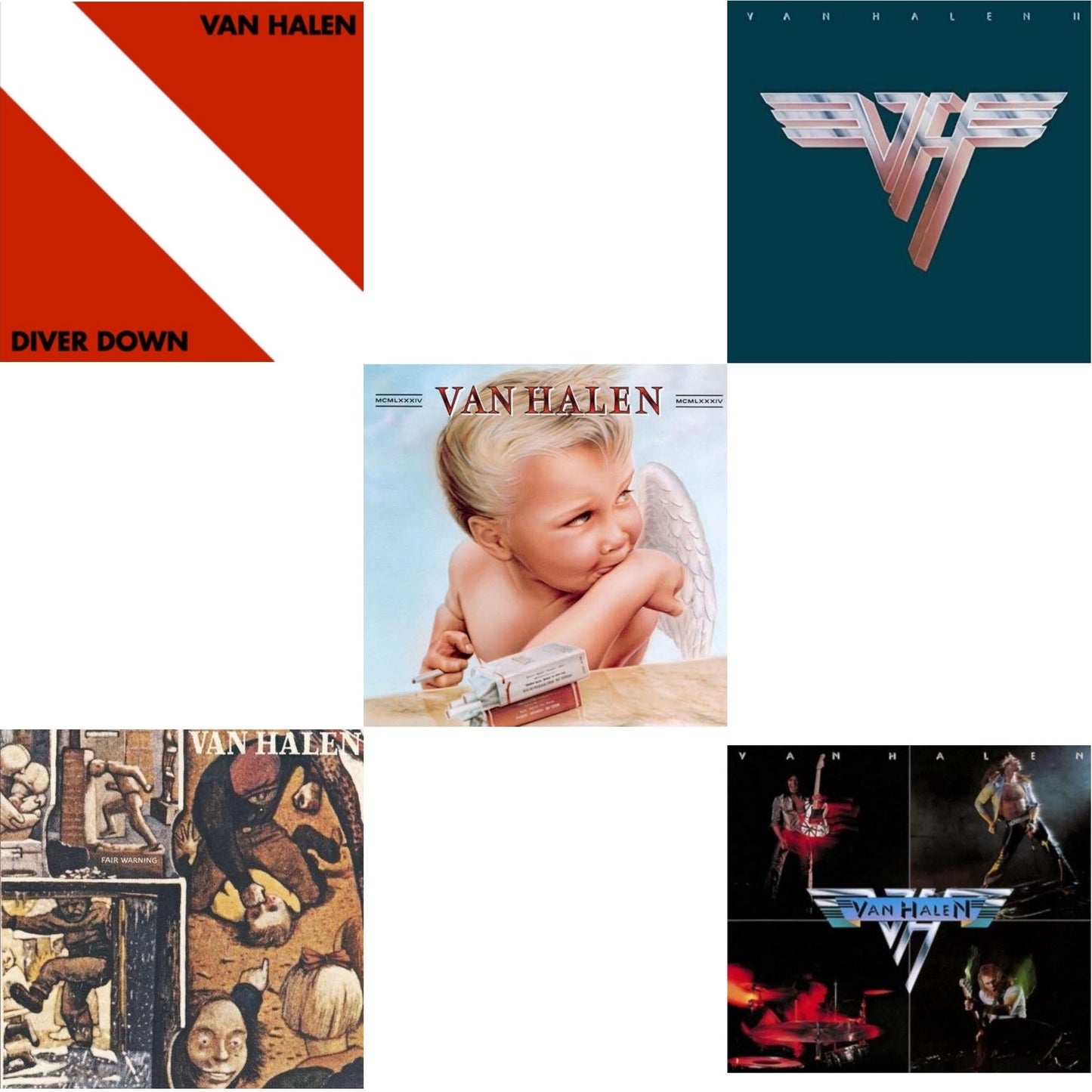 This is a 5 LP Vinyl SKU bundle.
1.This LP Vinyl is brand new.Format: LP VinylThis item's title is: Diver DownArtist: Van HalenLabel: RHINO/WARNER BROS.Barcode: 081227955007Release Date: 7/10/2015
2.This LP Vinyl is brand new.