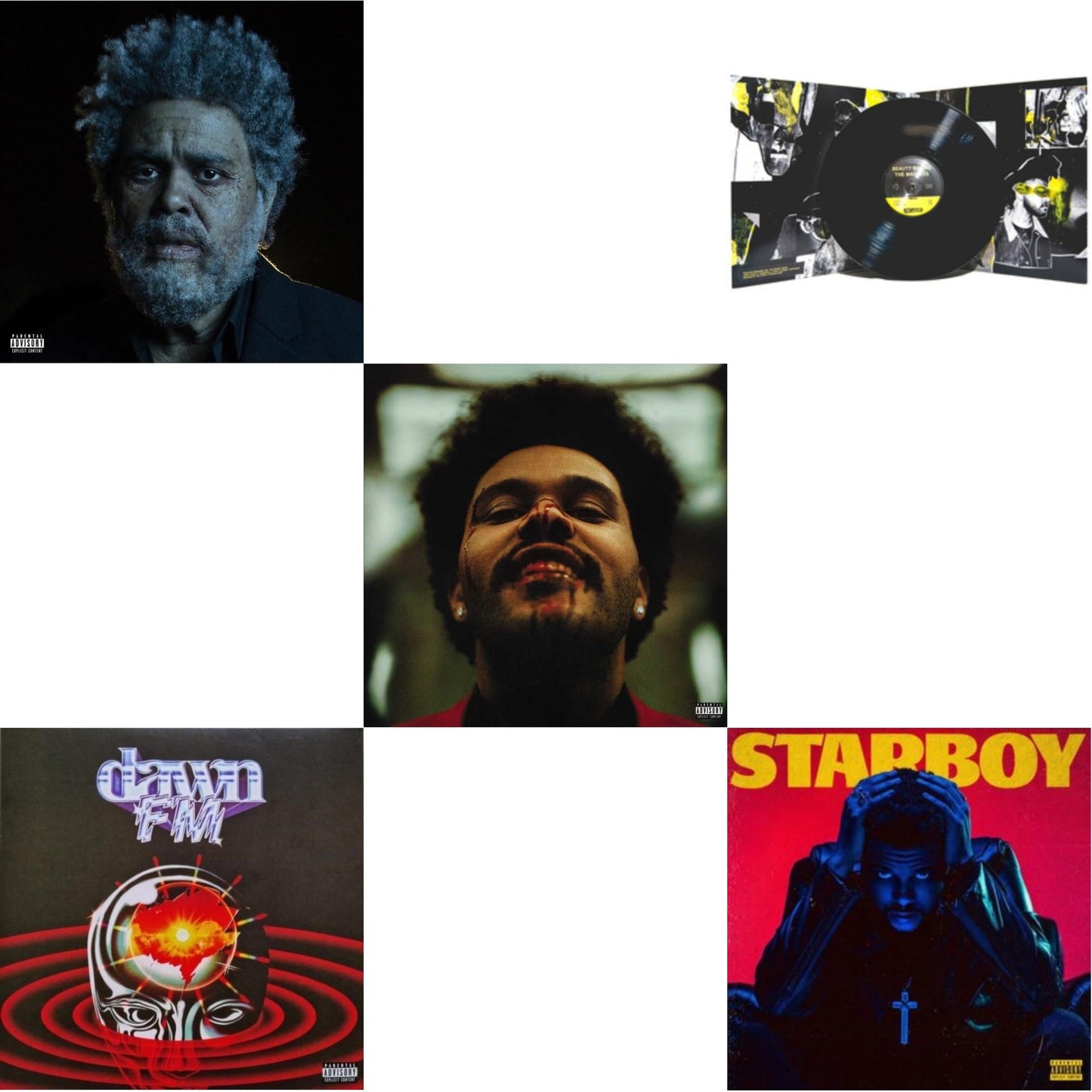 Dawn Fm (X) (2LP) & Dawn Fm (Version 2) (Translucent Silver LP Vinyl) & After Hours (X) (2LP) & Beauty Behind The Madness (X) & Starboy (2LP/Translucent Red Vinyl/Gatefold)