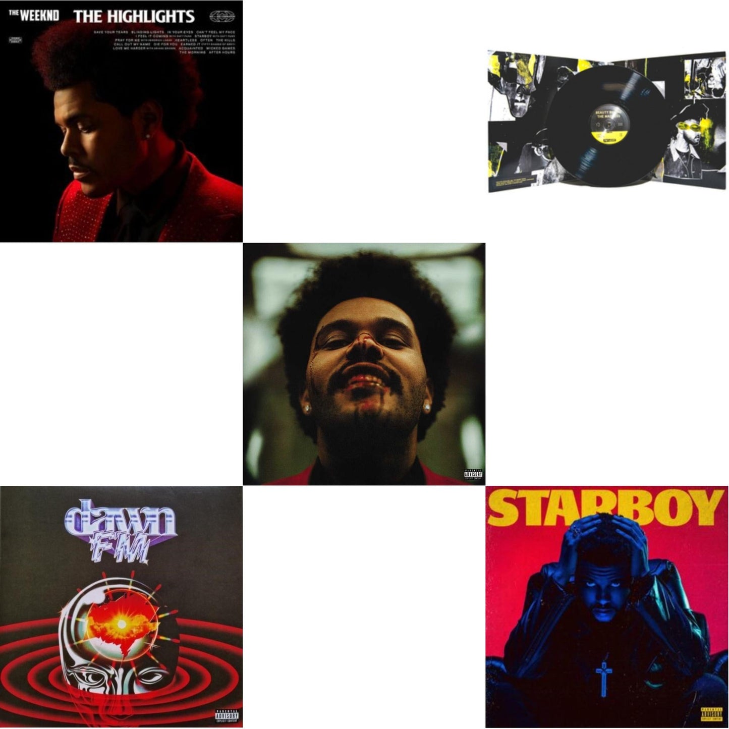 Highlights (2LP) & Dawn Fm (Version 2) (Translucent Silver LP Vinyl) & After Hours (X) (2LP) & Beauty Behind The Madness (X) & Starboy (2LP/Translucent Red Vinyl/Gatefold)