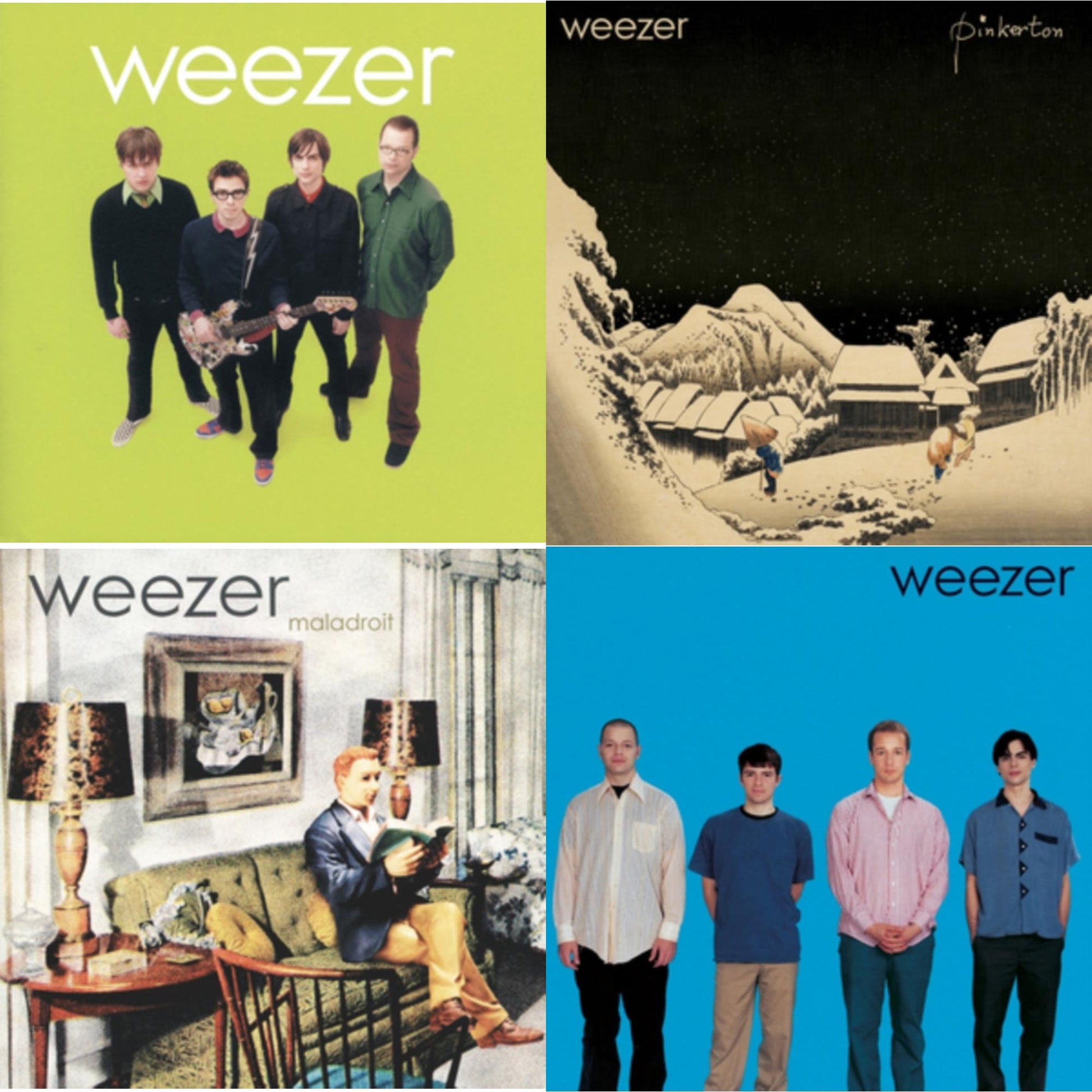 This is a 4 LP Vinyl SKU bundle.
1.This LP Vinyl is brand new.Format: LP VinylMusic Style: Power PopThis item's title is: Weezer (Blue Album)Artist: WeezerLabel: GEFFENBarcode: 602547945396Release Date: 10/28/2016
2.This LP Vinyl is brand new.