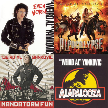This is a 4 CD SKU bundle.
1.This CD is brand new.Format: CDMusic Style: ParodyThis item's title is: Even WorseArtist: Weird Al YankovicLabel: SONY SPECIAL MARKETINGBarcode: 886979177321Release Date: 8/19/2011
2.This CD is brand new.