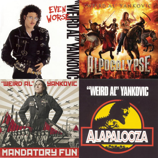 This is a 4 CD SKU bundle.
1.This CD is brand new.Format: CDMusic Style: ParodyThis item's title is: Even WorseArtist: Weird Al YankovicLabel: SONY SPECIAL MARKETINGBarcode: 886979177321Release Date: 8/19/2011
2.This CD is brand new.