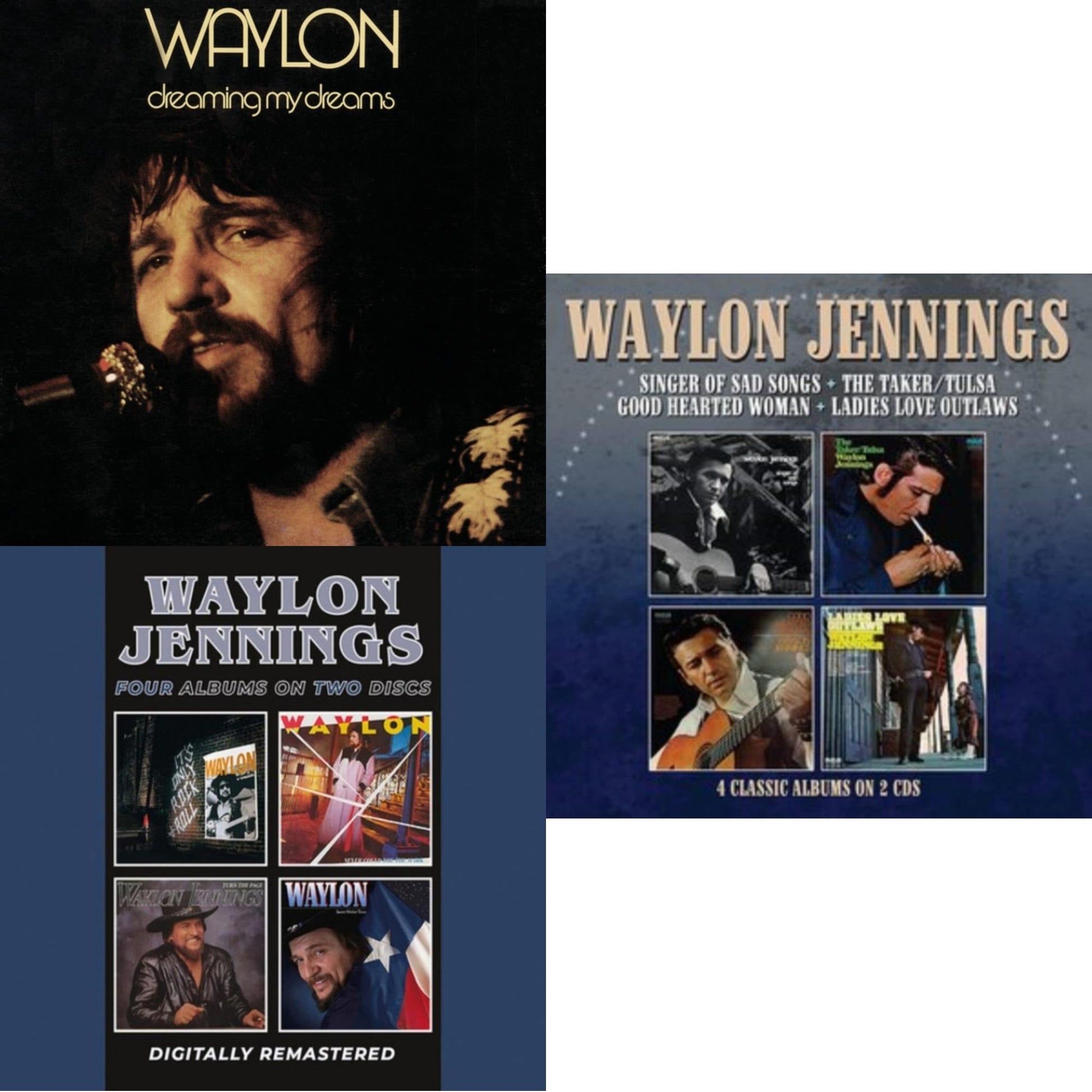 This is a 3 CD SKU bundle.
1.This CD is brand new.Format: CDThis item's title is: Singer Of Sad Songs / The Taker-Tulsa / Good Hearted Woman / Ladies Love OutlawsArtist: Waylon JenningsBarcode: 5013929800021Release Date: 7/16/2021
2.This CD is brand new.