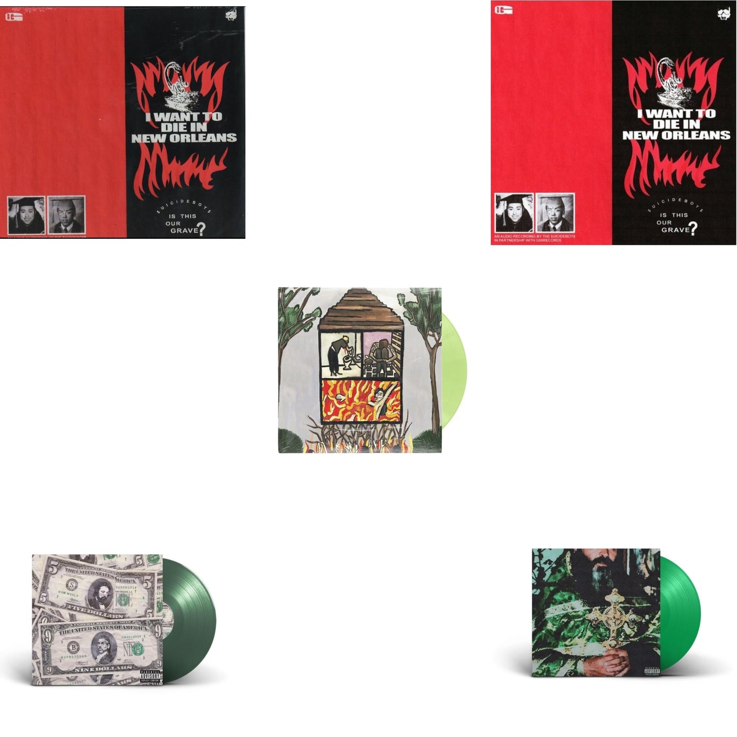 This is a 5 LP Vinyl SKU bundle.
1.This LP Vinyl is brand new.Format: LP VinylMusic Style: TrapThis item's title is: I Want To Die In New Orleans (Red/Black LP Vinyl)Artist: $Uicideboy$Label: G*59 RecordsBarcode: 842812109126Release Date: 1/3/2022
2.This LP Vinyl is brand new.