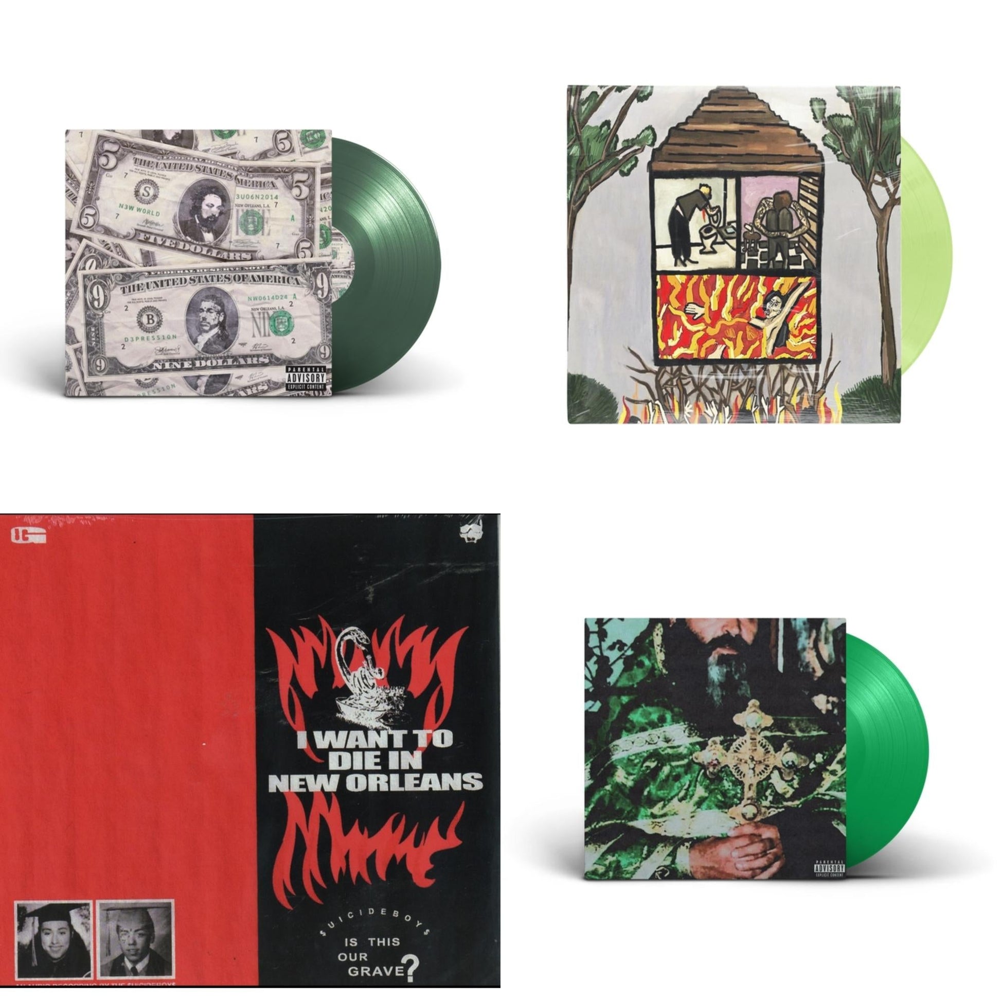 This is a 4 LP Vinyl SKU bundle.
1.This LP Vinyl is brand new.Format: LP VinylThis item's title is: New World Depression (Coke Bottle LP Vinyl)Artist: $Uicideboy$Barcode: 198391598197Release Date: 6/14/2024
2.This LP Vinyl is brand new.