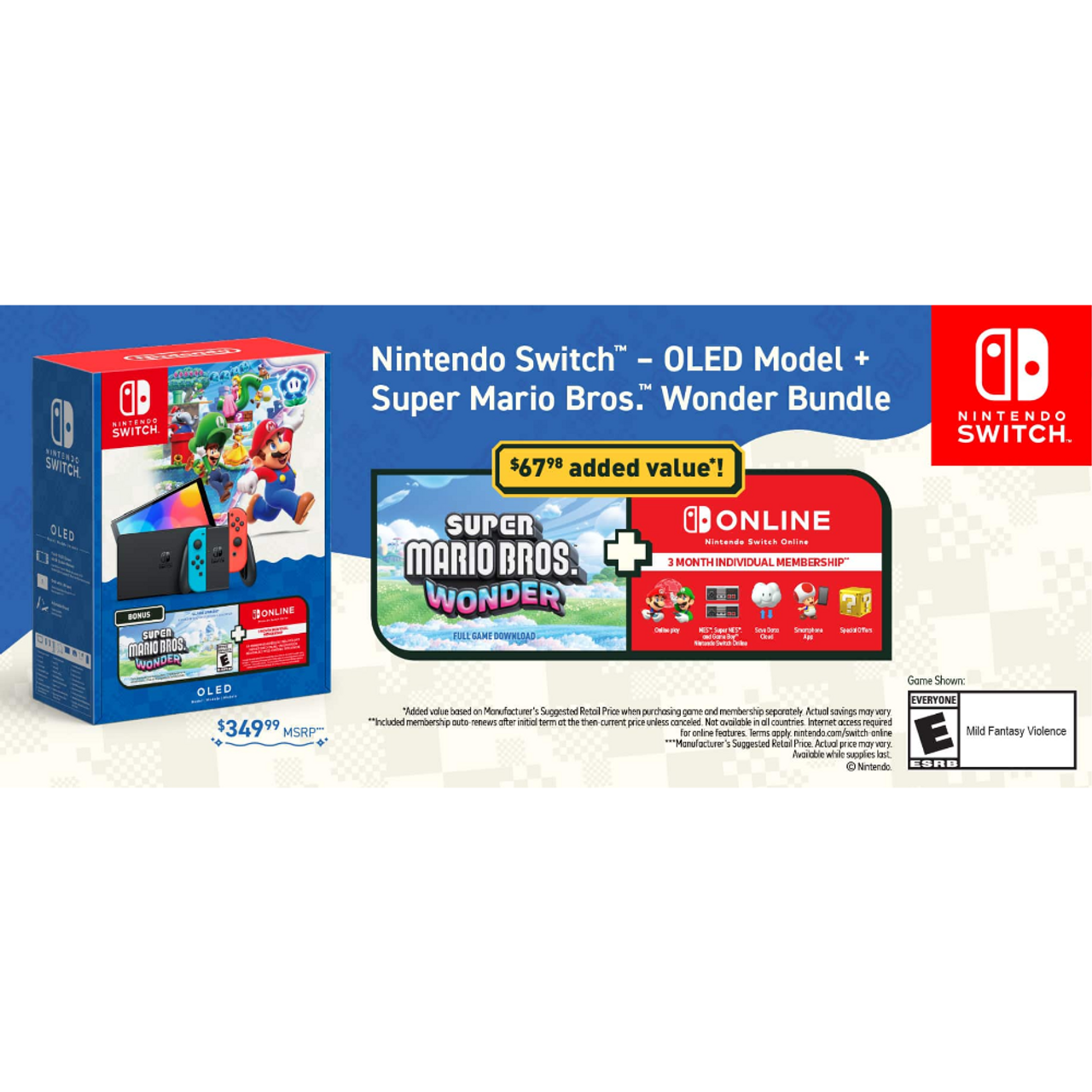 This is brand new.This bundle has everything you need to start playing right away, including a Nintendo Switch – OLED Model system and a 3-month Nintendo Switch Online Individual Membership. Plus, enjoy an added value of $67.98 with a full download of the Super Mario Bros. Wonder game.